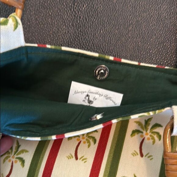 Tropical Palm Print Tote Bag with Bamboo Handles - Picture 8 of 8